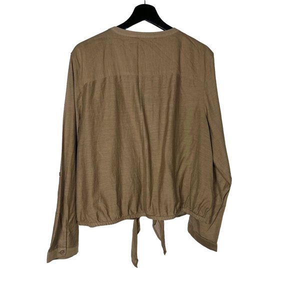 Chicos Brown Long Sleeve Sequin Tie Front Top 3 XL - Picture 2 of 8